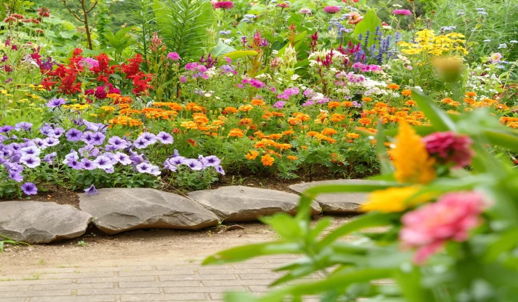 Rustic Flower Beds with Layered Planting