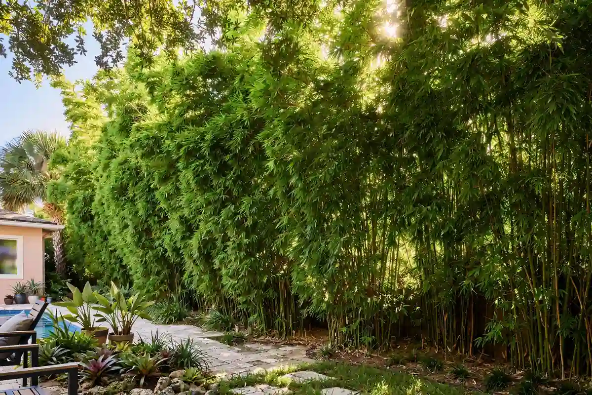 Clumping bamboo forming a dense tall green privacy screen