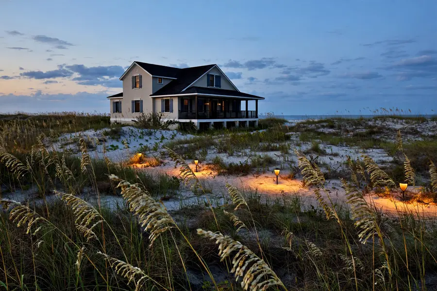 Coastal Florida home with low, shielded warm landscape lights
