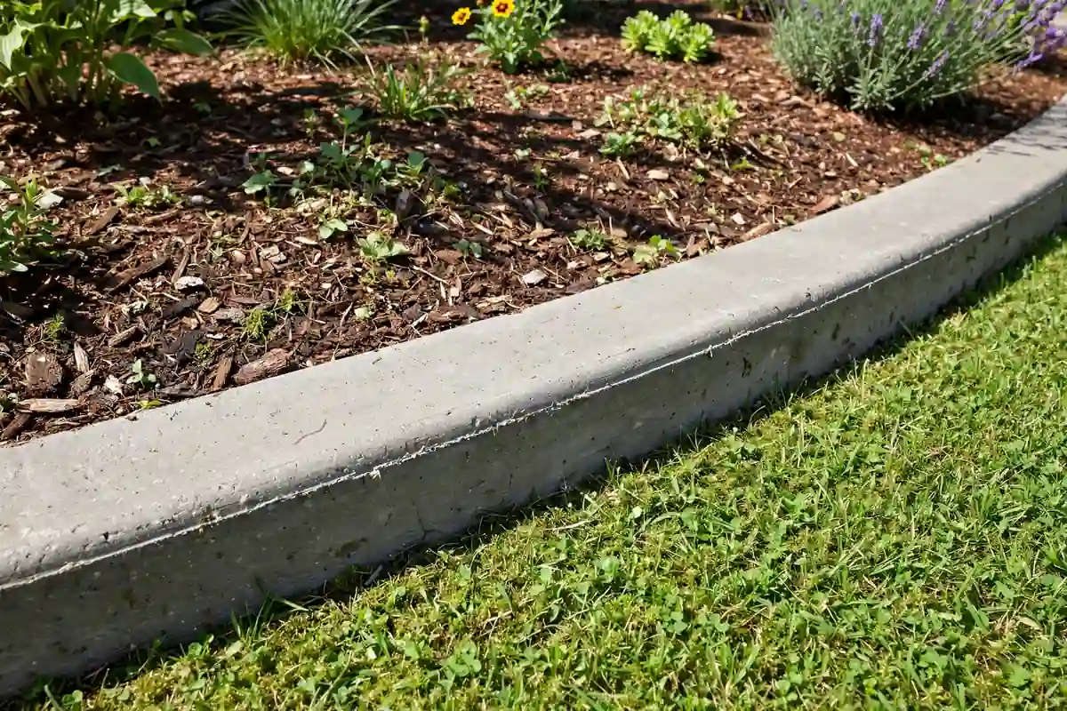 Mower's edge concrete curbing between lawn and flower bed
