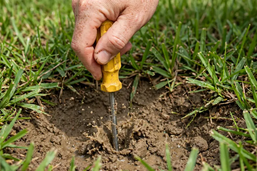 Screwdriver test for soil compaction in a sandy lawn