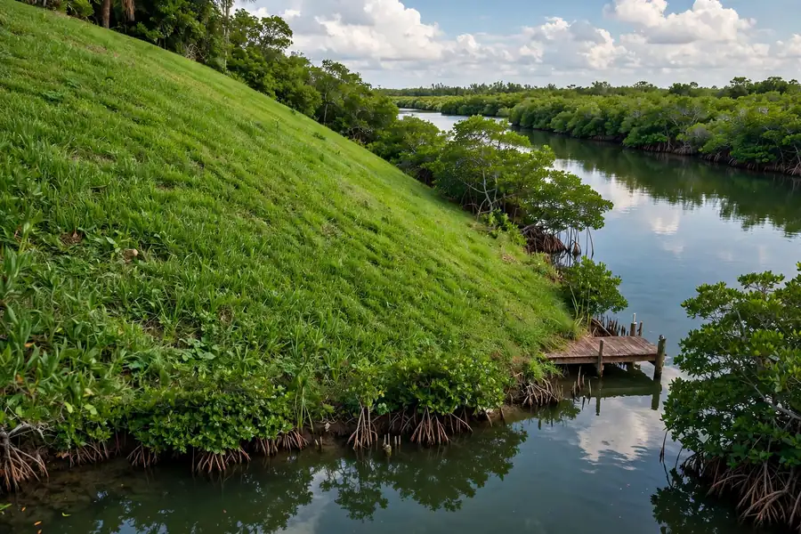Green St. Augustine lawn beside a Florida canal in summer