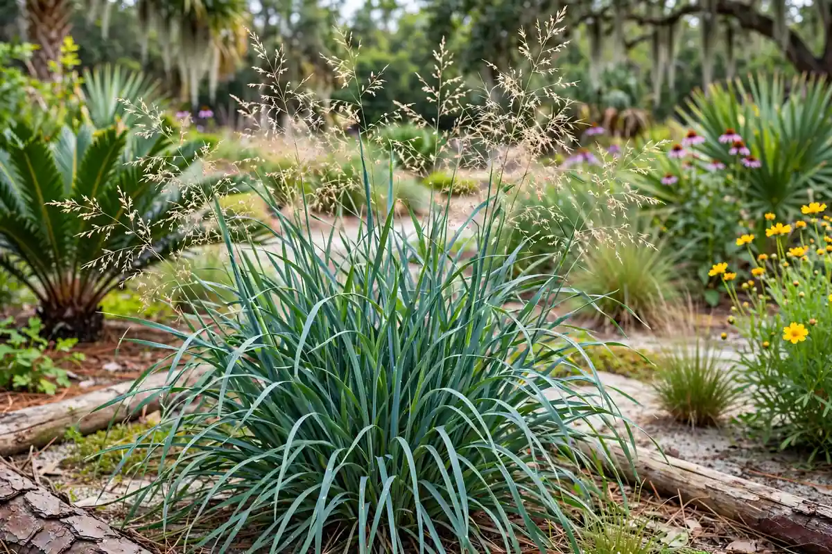 Switchgrass with blue-green foliage in a Florida native garden